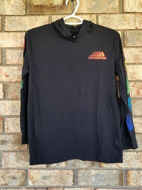 Adidas Black Hoodie with Rainbow Logo (Youth 10/12)